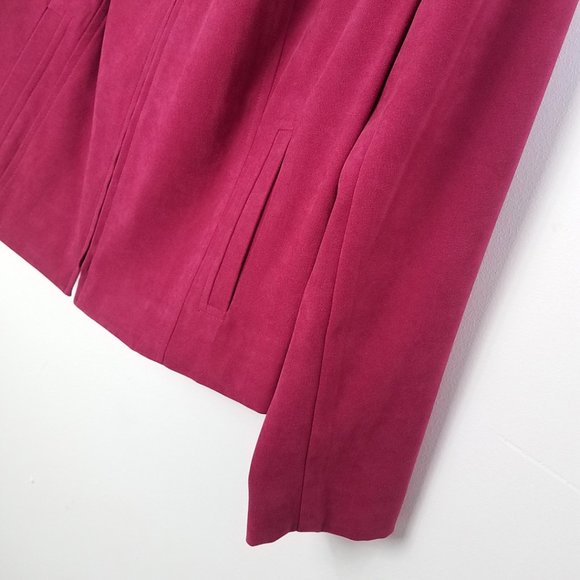 Women's Red Faux Suede Full Zip Coat Jacket - Picture 5 of 10